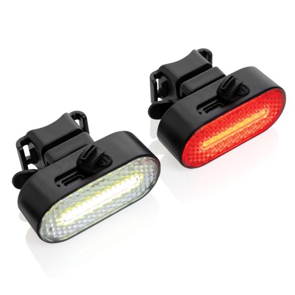 Lumino RCS recycled plastic USB re-chargeable bike light set, black