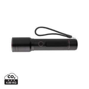 RCS recycled aluminium USB-rechargeable heavy duty torch, black