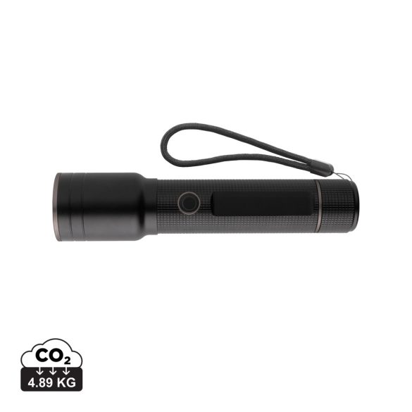 RCS recycled aluminium USB-rechargeable heavy duty torch, black