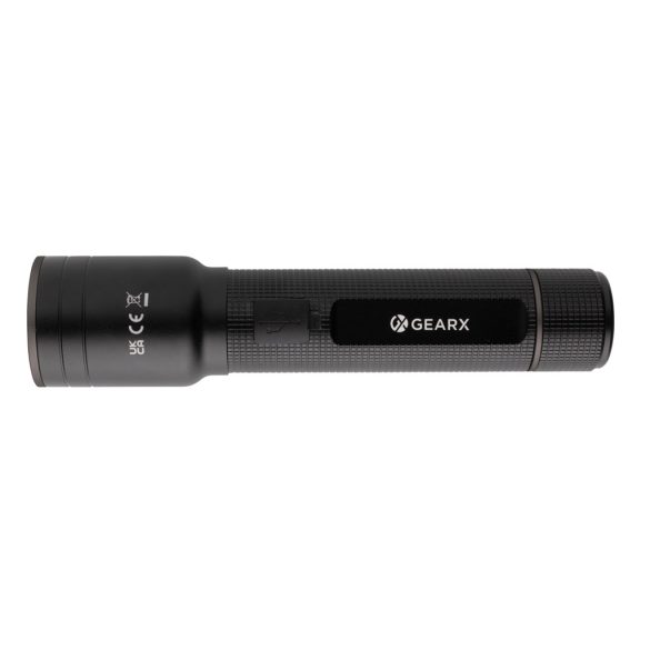 RCS recycled aluminium USB-rechargeable heavy duty torch, black