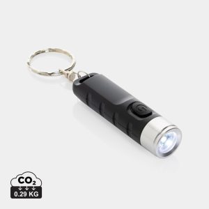 Globix RCS recycled plastic USB re-chargeable keychain torch, black