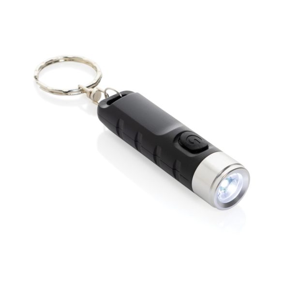 Globix RCS recycled plastic USB re-chargeable keychain torch, black