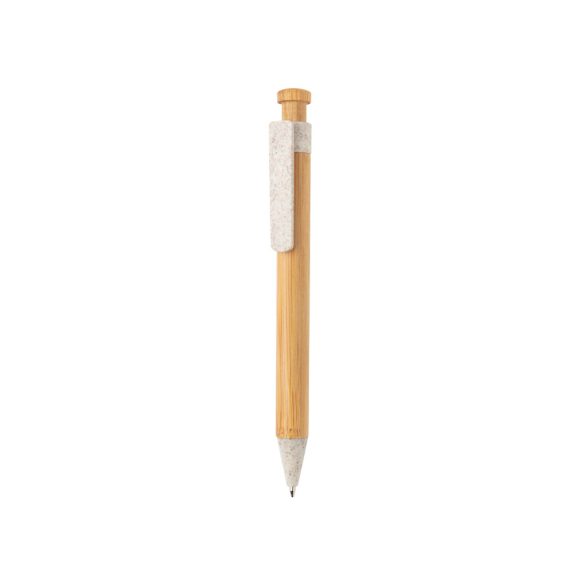 Bamboo pen with wheatstraw clip, white