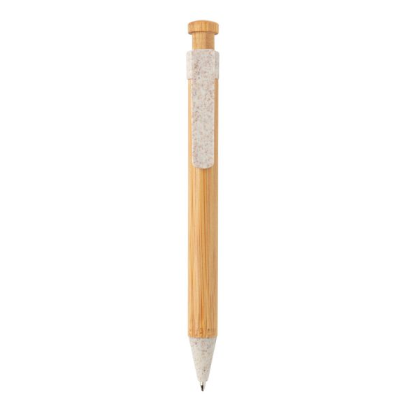 Bamboo pen with wheatstraw clip, white