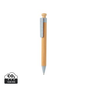 Bamboo pen with wheatstraw clip, blue