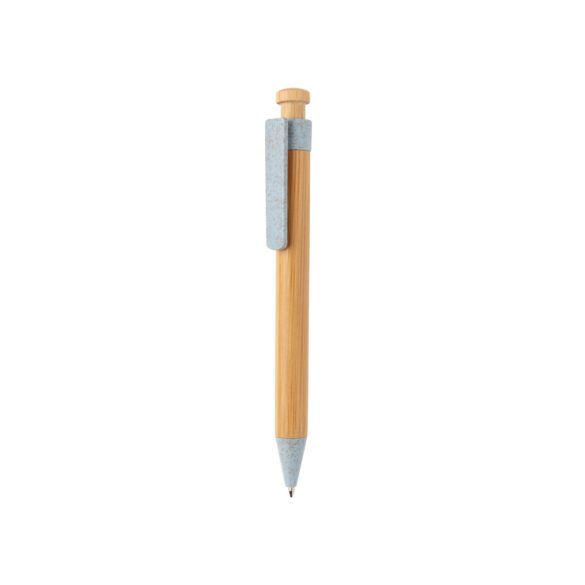 Bamboo pen with wheatstraw clip, blue
