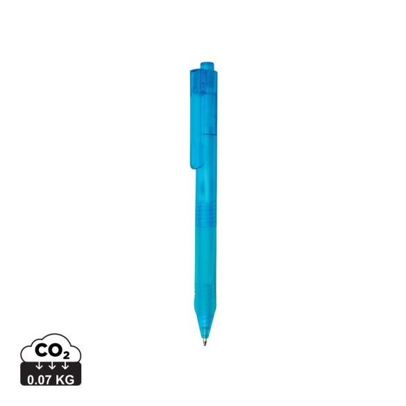 X9 frosted pen with silicone grip, light blue