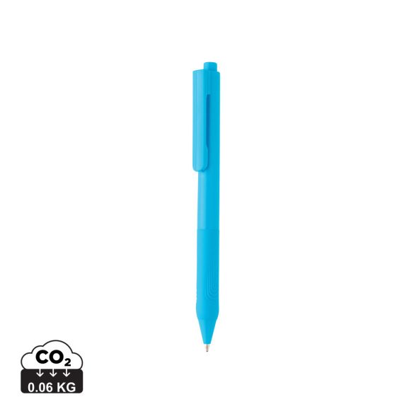 X9 solid pen with silicone grip, light blue