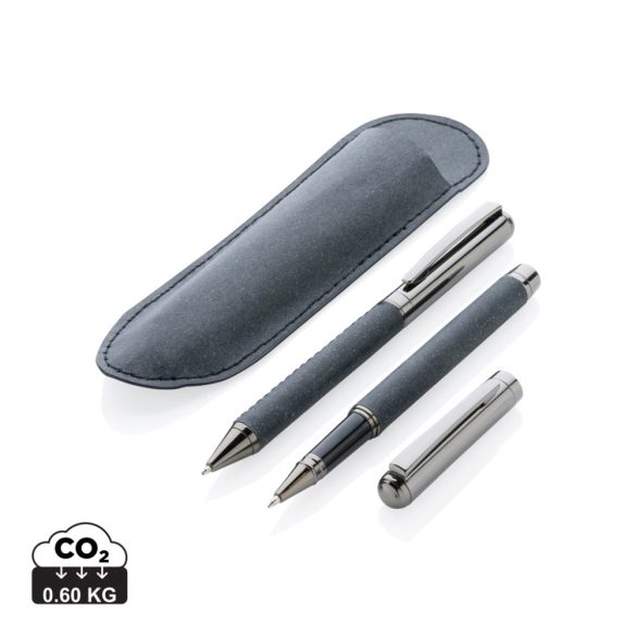 Recycled leather pen set, grey