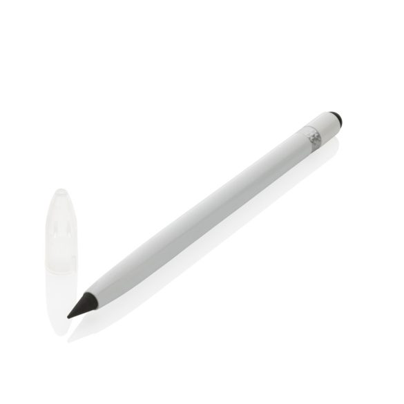 Aluminum inkless pen with eraser, white