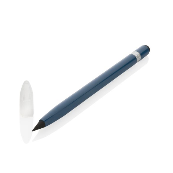 Aluminum inkless pen with eraser, blue