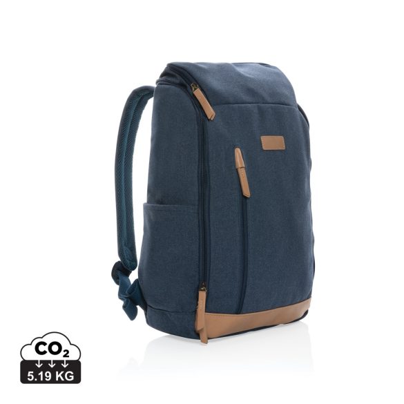 Impact AWARE™ 16 oz. recycled canvas 15" laptop backpack, blue