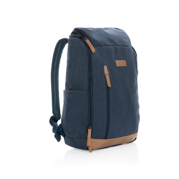 Impact AWARE™ 16 oz. recycled canvas 15" laptop backpack, blue