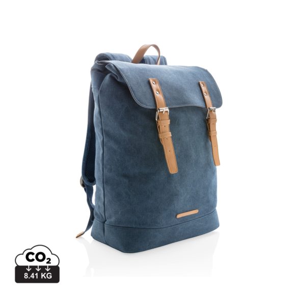 Canvas laptop backpack PVC free, blue