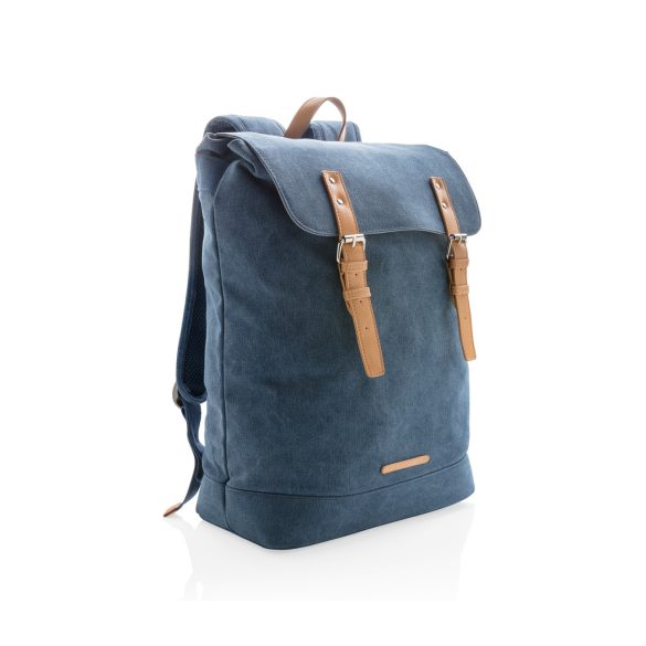 Canvas laptop backpack PVC free, blue