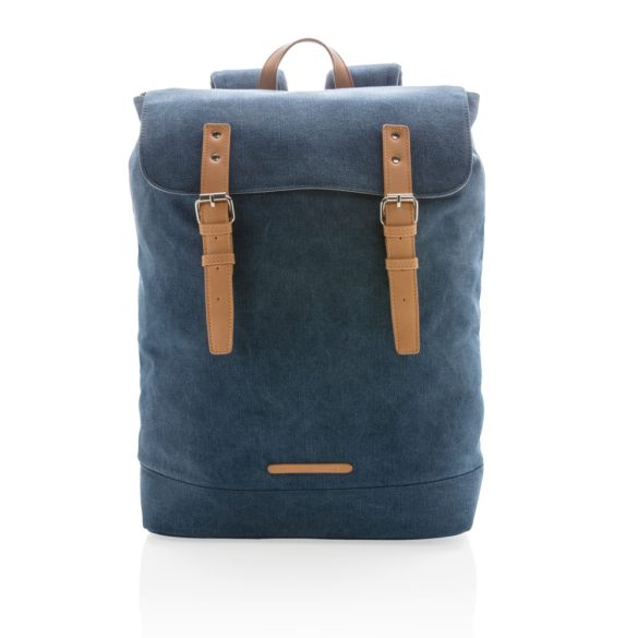 Canvas laptop backpack PVC free, blue