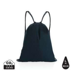 Impact AWARE™ Recycled cotton drawstring backpack 145g, navy