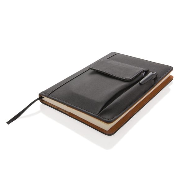 Notebook with phone pocket, black