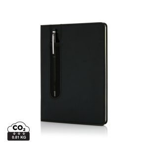 Standard hardcover PU A5 notebook with stylus pen, black