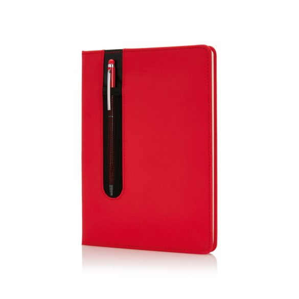 Standard hardcover PU A5 notebook with stylus pen, red