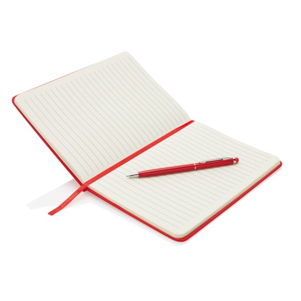 Standard hardcover PU A5 notebook with stylus pen, red