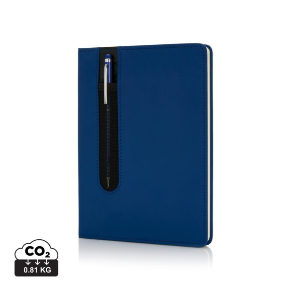 Standard hardcover PU A5 notebook with stylus pen, navy