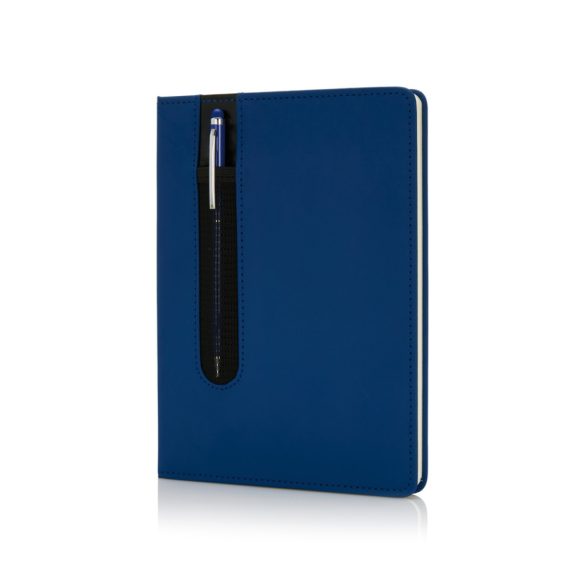 Standard hardcover PU A5 notebook with stylus pen, navy