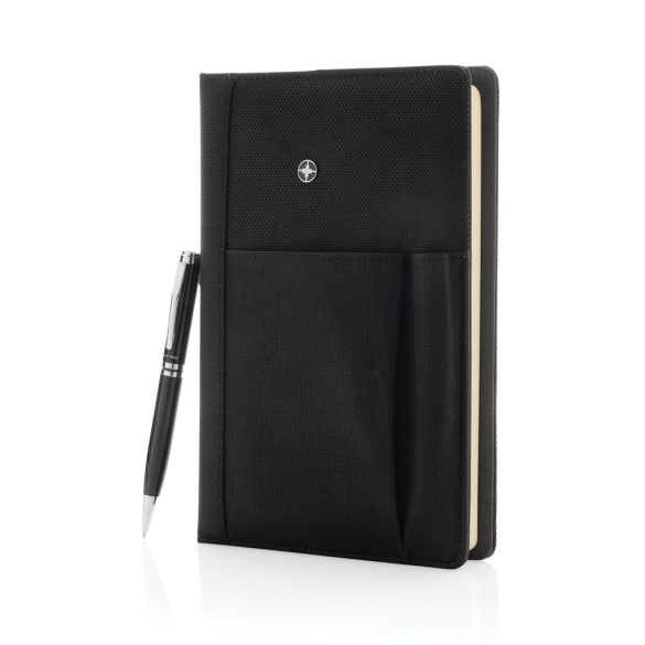 Refillable notebook and pen set, black