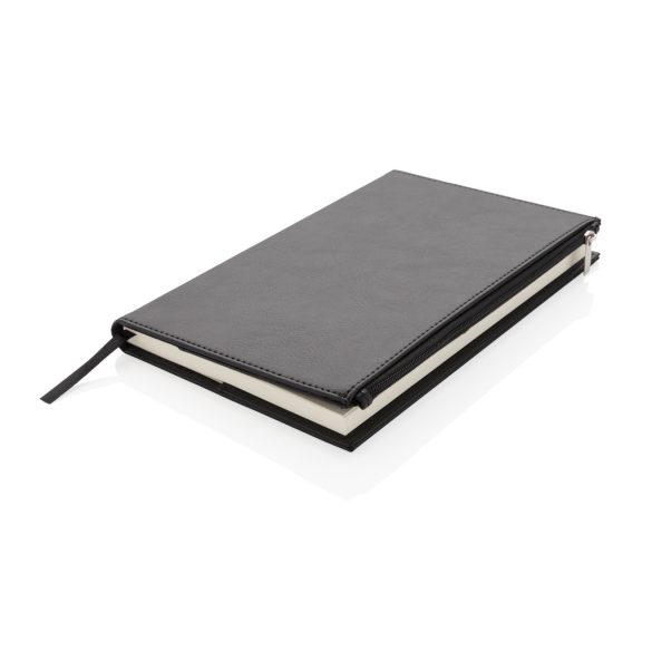 Swiss Peak A5 PU notebook with zipper pocket, black