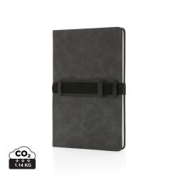 Deluxe hardcover PU notebook A5 with phone and pen holder, g