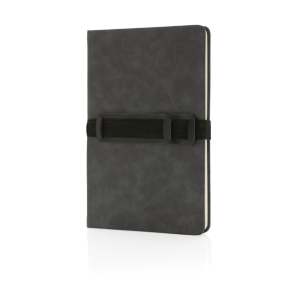 Deluxe hardcover PU notebook A5 with phone and pen holder, g