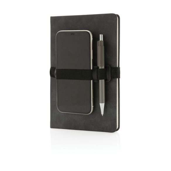 Deluxe hardcover PU notebook A5 with phone and pen holder, g