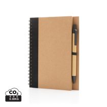 Kraft spiral notebook with pen, black