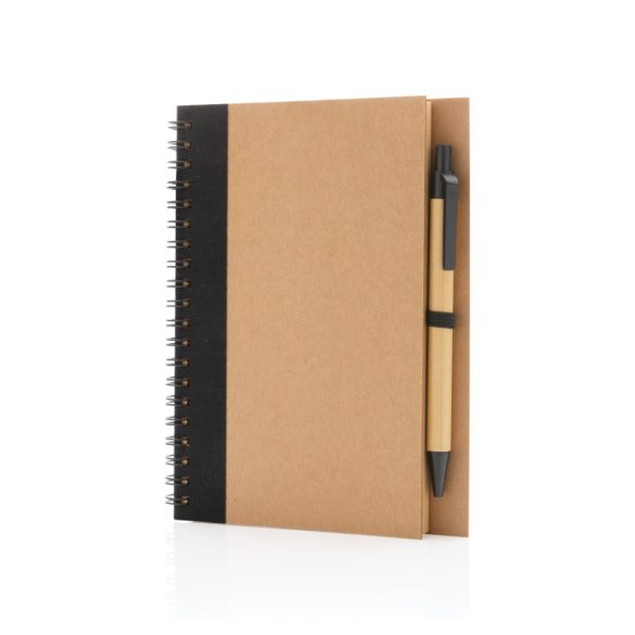 Kraft spiral notebook with pen, black