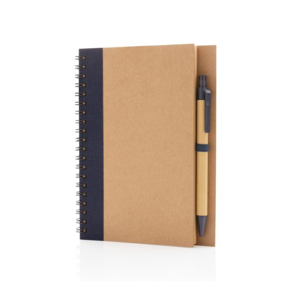 Kraft spiral notebook with pen, blue