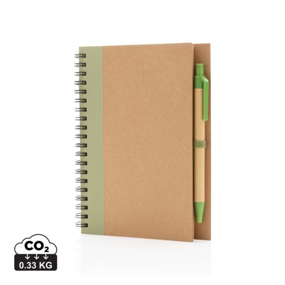 Kraft spiral notebook with pen, green