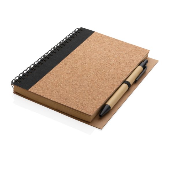 Cork spiral notebook with pen, black