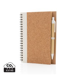 Cork spiral notebook with pen, white