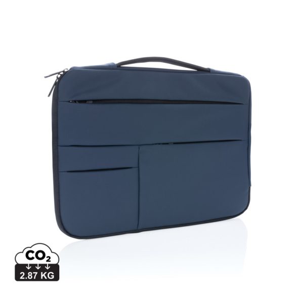 Smooth PU 15.6" laptop sleeve with handle, navy