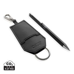   SP Tula RCS certified recycled PU key holder and pen set, black