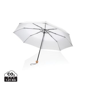 20.5" Impact AWARE™ RPET 190T Pongee bamboo mini umbrella, white