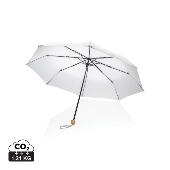 20.5" Impact AWARE™ RPET 190T Pongee bamboo mini umbrella, white
