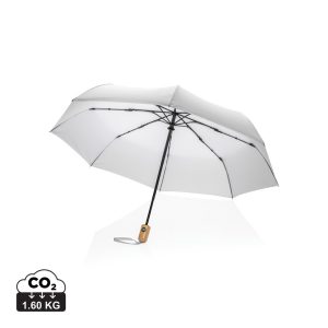 21" Impact AWARE™ RPET 190T bamboo auto open/close umbrella, white