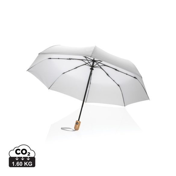 21" Impact AWARE™ RPET 190T bamboo auto open/close umbrella, white