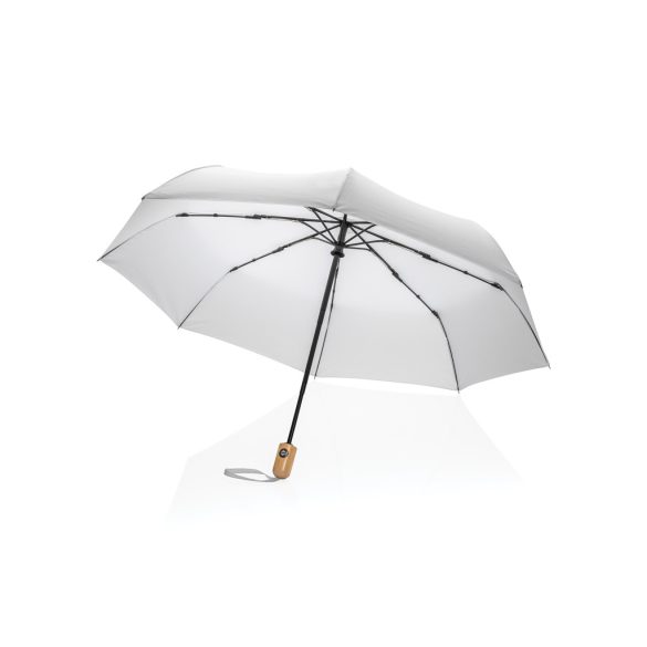 21" Impact AWARE™ RPET 190T bamboo auto open/close umbrella, white