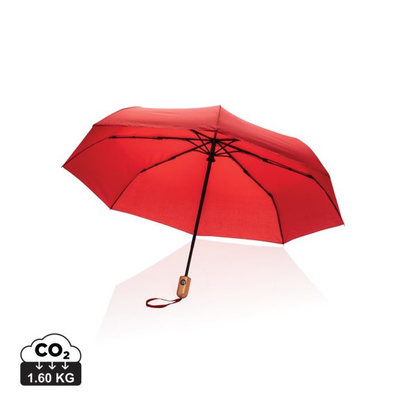21" Impact AWARE™ RPET 190T bamboo auto open/close umbrella, red