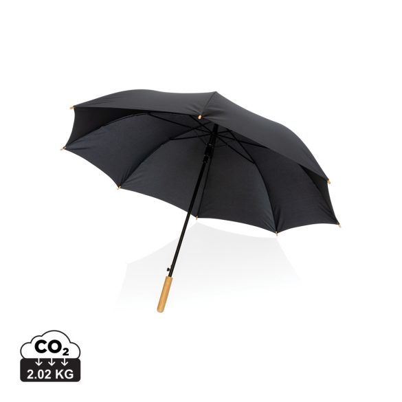 27" Impact AWARE™ RPET 190T auto open bamboo umbrella, black