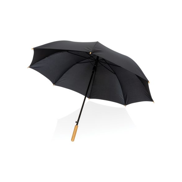 27" Impact AWARE™ RPET 190T auto open bamboo umbrella, black