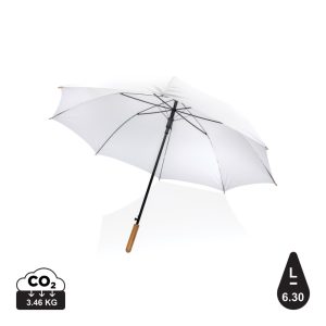 27" Impact AWARE™ RPET 190T auto open bamboo umbrella, white