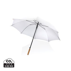 27" Impact AWARE™ RPET 190T auto open bamboo umbrella, white